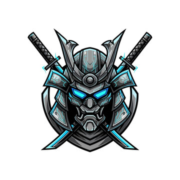 Samurai warrior helmet with crossed swords.