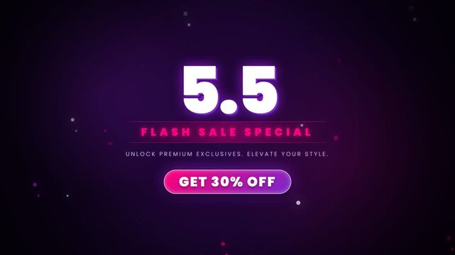 Elegant Purple Futuristic 5.5 Flash Sale Motion, Glowing Digital Particles for Special Discount Event