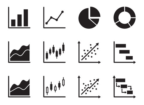 Business and financial charts vector illustration set on transparent background.