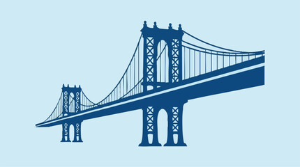 Vector illustration of a suspension bridge silhouette on light blue © Nomadic