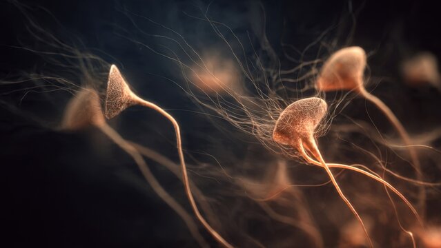 Microscopic View of Sperm Cells in Motion