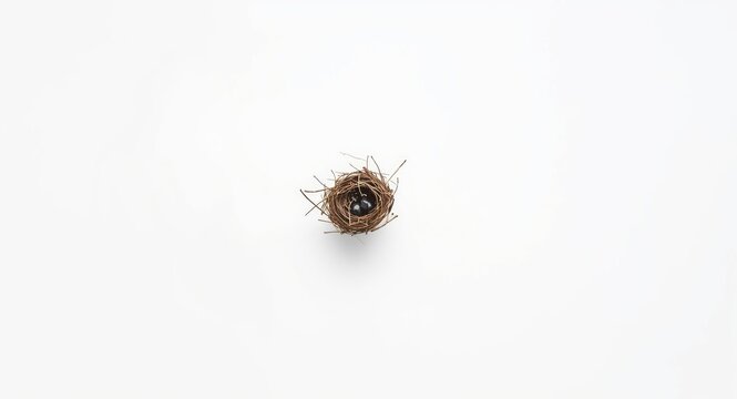 White minimal background featuring one distinct Baya Weaver nest