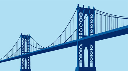 Fototapeta premium Stylized Blue Suspension Bridge Against a Light Blue Sky