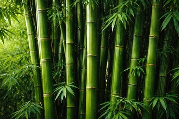 Obraz premium Lush Green Bamboo Stalks Creating Natural Textured Background