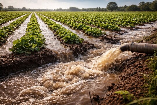 Irrigation flooding leading to inefficient water use in vegetable farming area