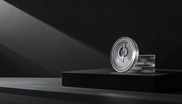 Detailed Silver Token with Power Symbol on Dark Platform