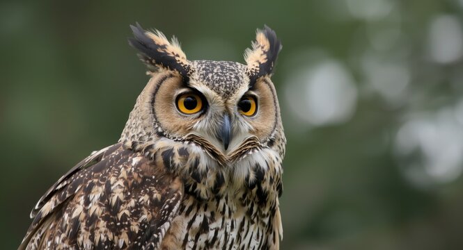 Majestic Asio otus owl perched with distinctive six feather ear tufts