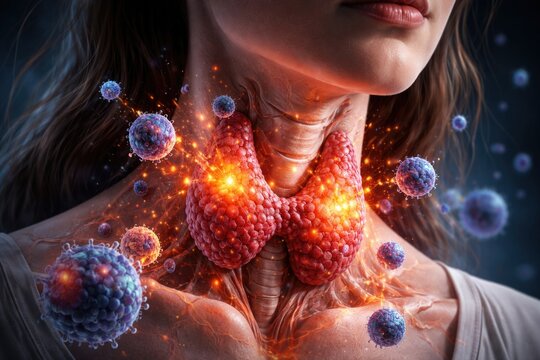 Hashimoto thyroiditis and chronic lymphocytic condition depicting thyroid inflammation in healthcare