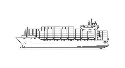 Naklejka premium Linear illustration of a large container ship at sea