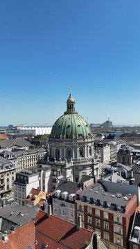 Aerial view of Frederik&rsquo;s Church (Marble Church) dome and surrounding cityscape in Copenhagen