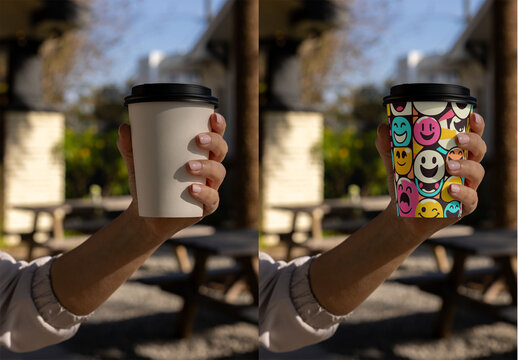 Eco Cup With color Lid for Takeaway. PSD Template Mockup.