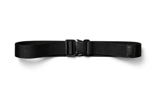 Isolated black synthetic nylon belt strap viewed from above on white background