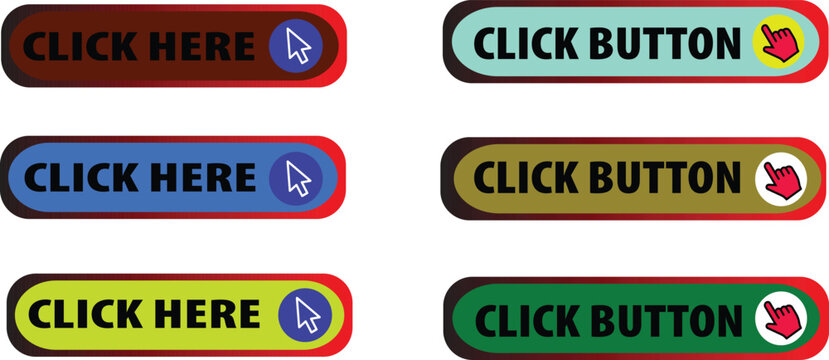 Colorful click here and click button web banners set