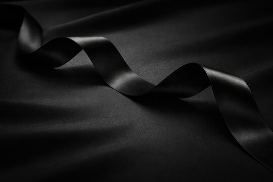 Smooth black ribbon surface backdrop featuring gentle shadow and copy space