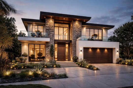 Stylish residential house front elevation in property listing