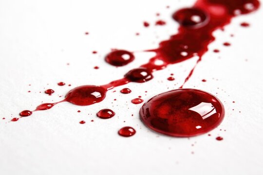 Close up of red blood drops bleeding on a clean white background