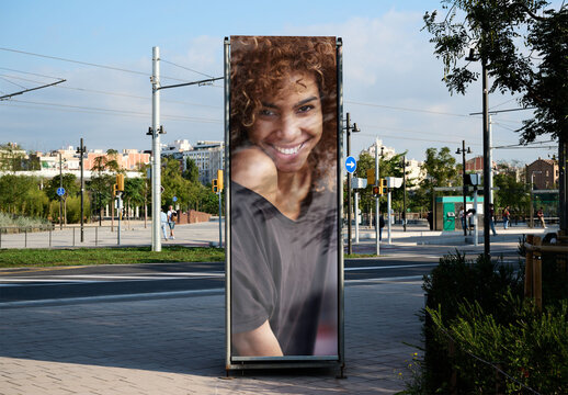 Mockup of Vertical Urban Canvas in Barcelona