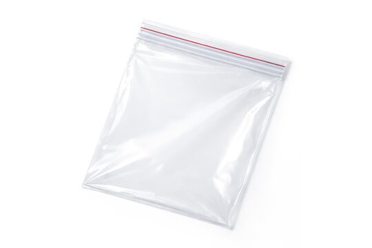 Isolated resealable transparent bag with zipper on bright white surface