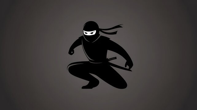 Ninja silhouette crouches in a defensive stance on a dark gradient studio background.
