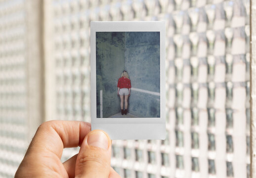 Blank mini Polaroid. PSD Template Mockup.