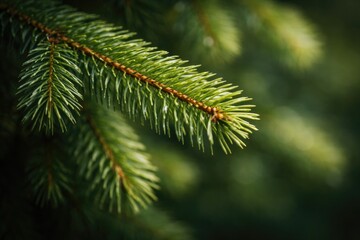 Fototapeta premium Macro shot of a fresh fir tree limb displaying delicate texture plus copy space