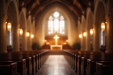 Obraz premium Church sanctuary featuring soft focus abstract background