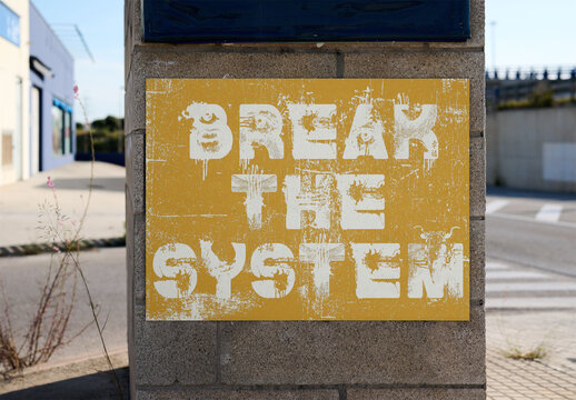 Mockup of blank canvas Display mounted on a concrete wall