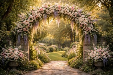 Fototapeta premium An inviting floral gateway adorned with lush blossoms