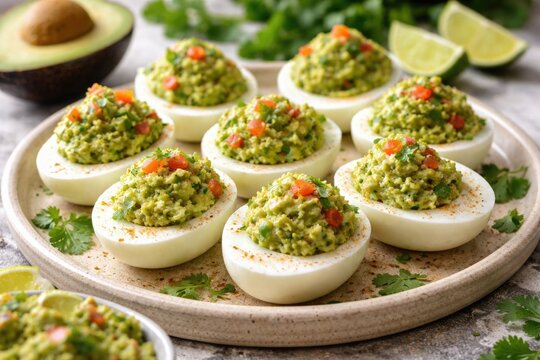 Simple deviled egg recipe featuring a zesty guacamole filling