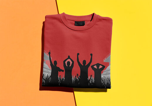 Folded Jersey on orange yellow, background. PSD Template mockup