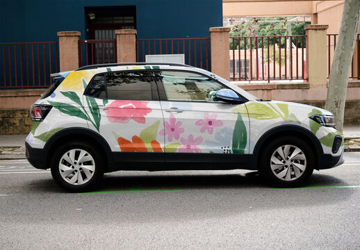 Blue Car Parked for mockup