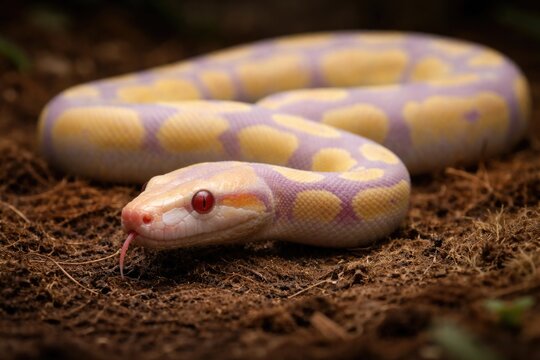 Lavender albino morph ball python slithering gently