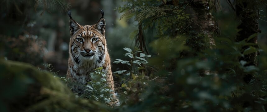 Lynx Pardinus Blending Perfectly into Woodland Surroundings