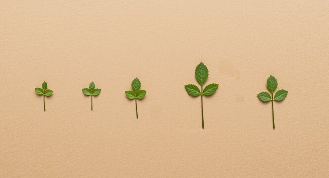 Plastic free and eco conscious living symbolized by sprouting leaves on eco craft paper surface
