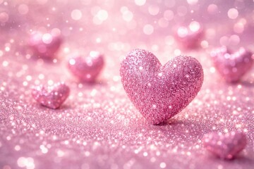Fototapeta premium Close-up image of sparkling pink glitter hearts on a dreamy soft shimmering background