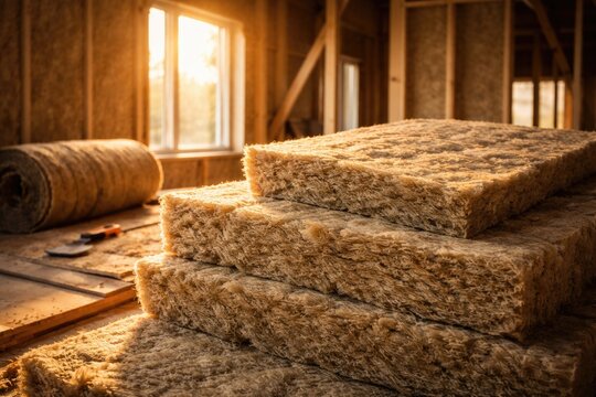 Warm textured mineral rock wool insulation for energy efficient home renovation
