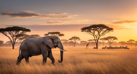 Obraz premium elephants at sunset