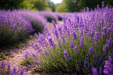 Obraz premium Full length view of blossoming lavender plants on a bright day