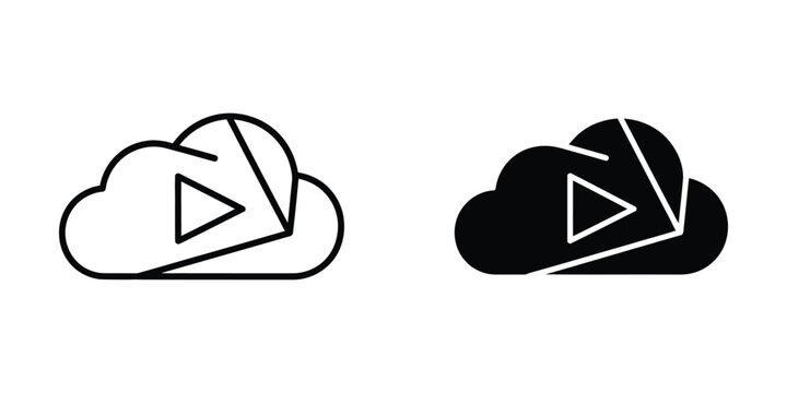 Comparison of cloud storage icons with play button overlays in different color schemes