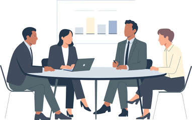Obraz premium Business meeting with graph on whiteboard and laptop Keywords: business, meeting, discussion