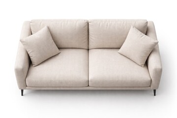 Naklejka premium Modern two seat fabric sofa viewed from top on white background
