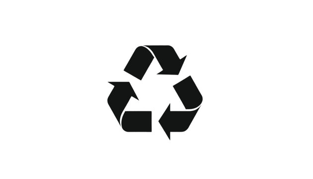 Recycle symbol consisting of three black arrows arranged in a triangular loop indicates the sustainable practice of processing waste materials into new products for environmental protection.