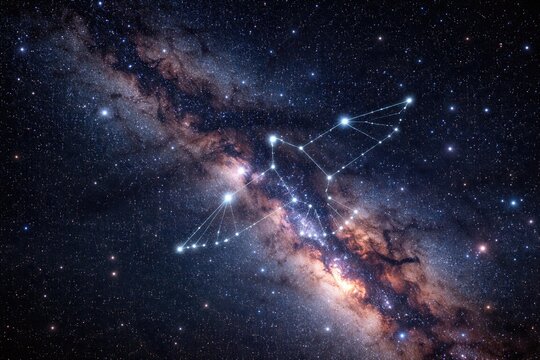 Long exposure night sky showing countless stars and the Milky Way highlighting Aquila constellation