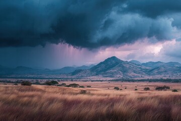 Obraz premium Dramatic storm clouds over African savanna landscape
