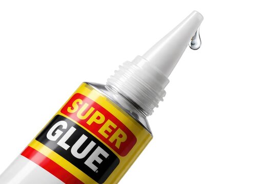 Macro shot of super glue nozzle packaging with white background isolation