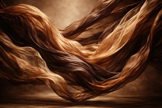 Airborne abstract fabric in brown tones with dynamic display backdrop
