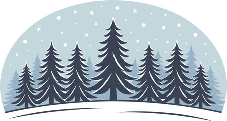 Fototapeta premium Snowy winter forest with dark pine trees and falling snowflakes