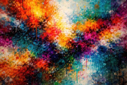 Colorful textured canvas artwork using oil and acrylics with gel plate monotype stains