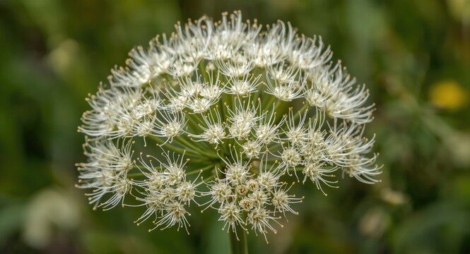 Zoomed close shot showing giant hogweed blossoms up close