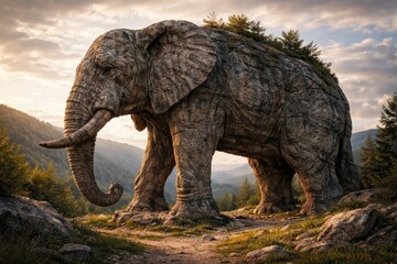 Fototapeta premium Unique monument of stone carved by nature resembling elephant